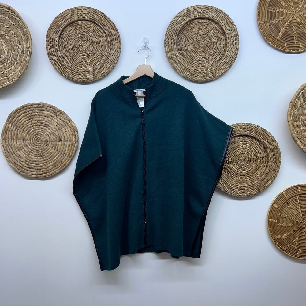 Chico's Oversized Poncho Cardigan Sweater XXS/XS Zip Up Green Black Knit - Picture 2 of 5